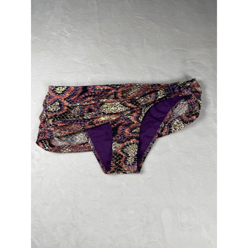Zingara Bikini Bottom Size 6 Purple Orange Abstract Ruched Side Swim Bottom